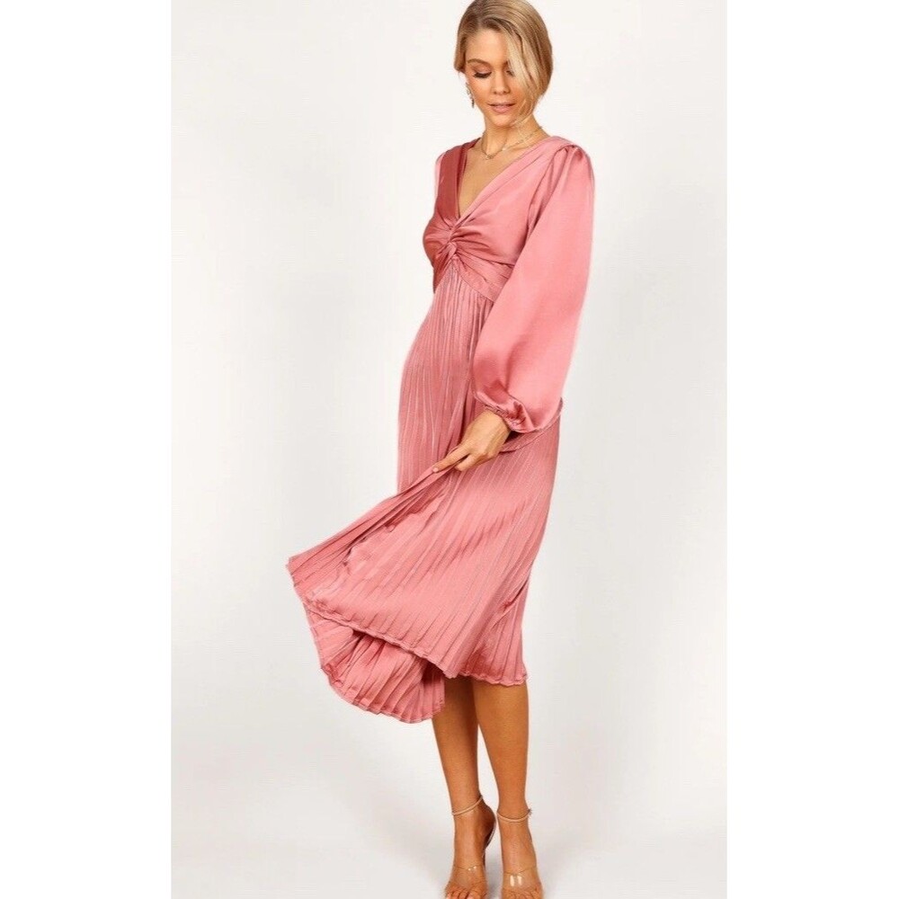 Petal & Pup Women's Noelle Twist Front Pleated Midi Dress Cocktail Size L Blush - Picture 7 of 16